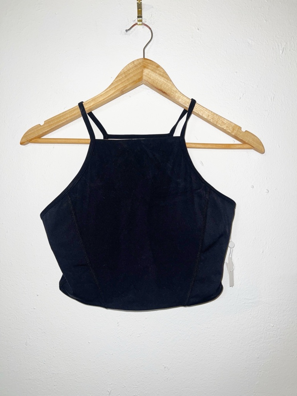 Buff bunny collection black strappy open back high neck longer line sports bra